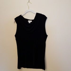 Sleeveless top with cowl collar.